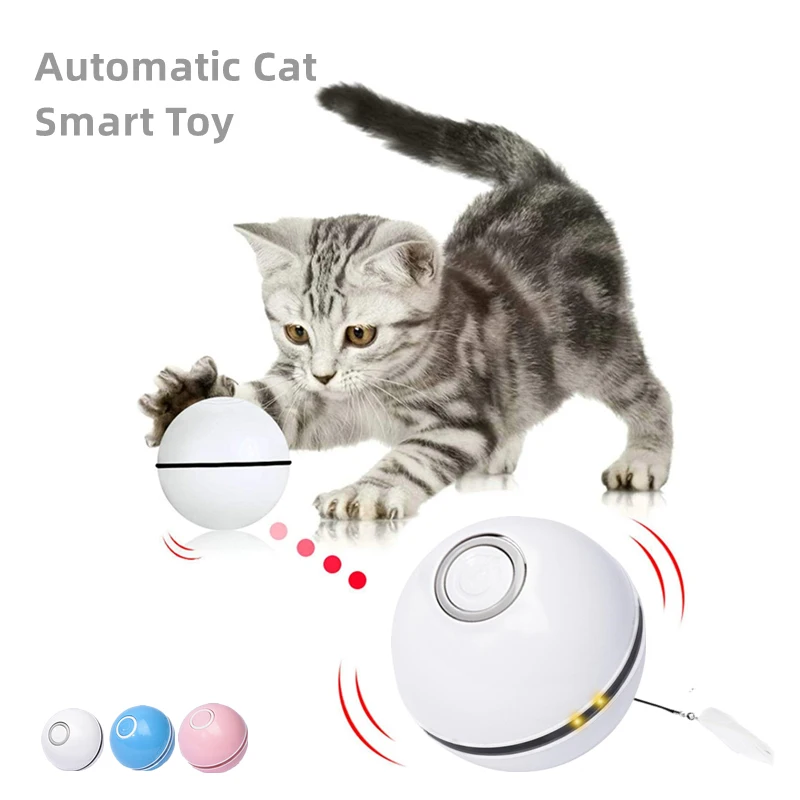 USB Charging Smart Interactive Cat Toy Ball Auto Rotate Colorful LED Funny Kitten Toy with Feather Bell Pet Play Accessories