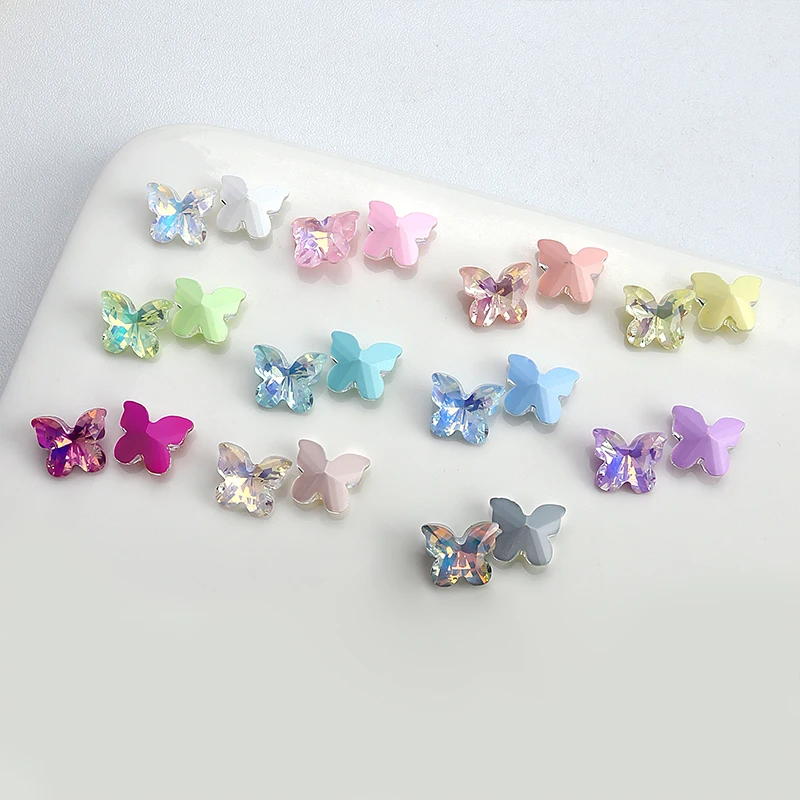 10PCS Boutique K9 Sparkle Fantasy Colorful Sharp Small Butterfly Crystal Nail Art Rhinestones Jewel Decorations Manicure Charms