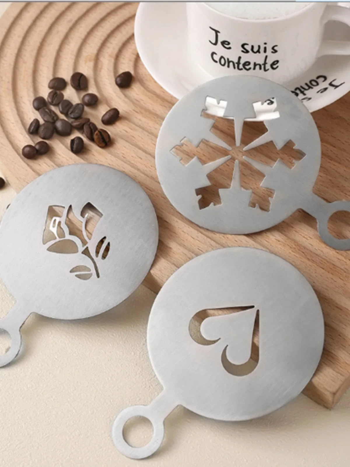 Coffee mold stainless steel printing mold love snowflake rose pattern coffee latte sprinkler powder sheet template