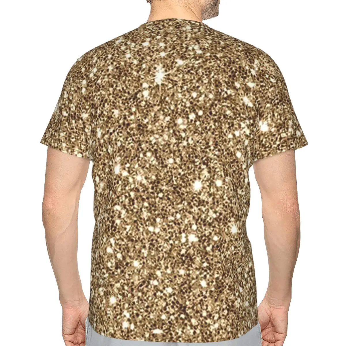 Gold Glitter Printing 100% Cotton T-Shirt Men'sClassic T Shirts Men Round Neck Short Sleeve