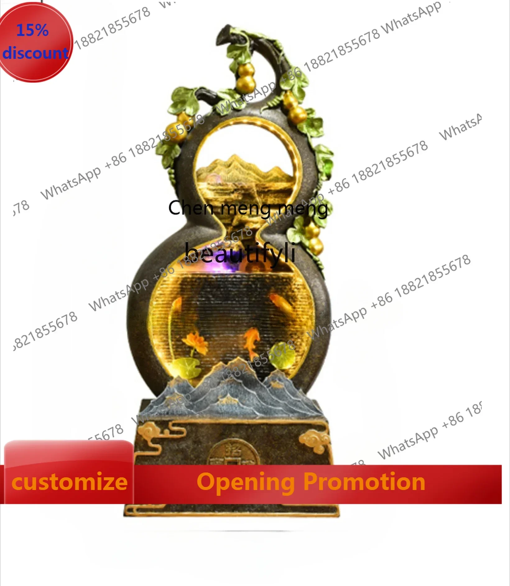 ss 8617 Flowing water brings wealth, feng shui wheel gourd, floor-standing large ornament, water feature, shop opening, attracts