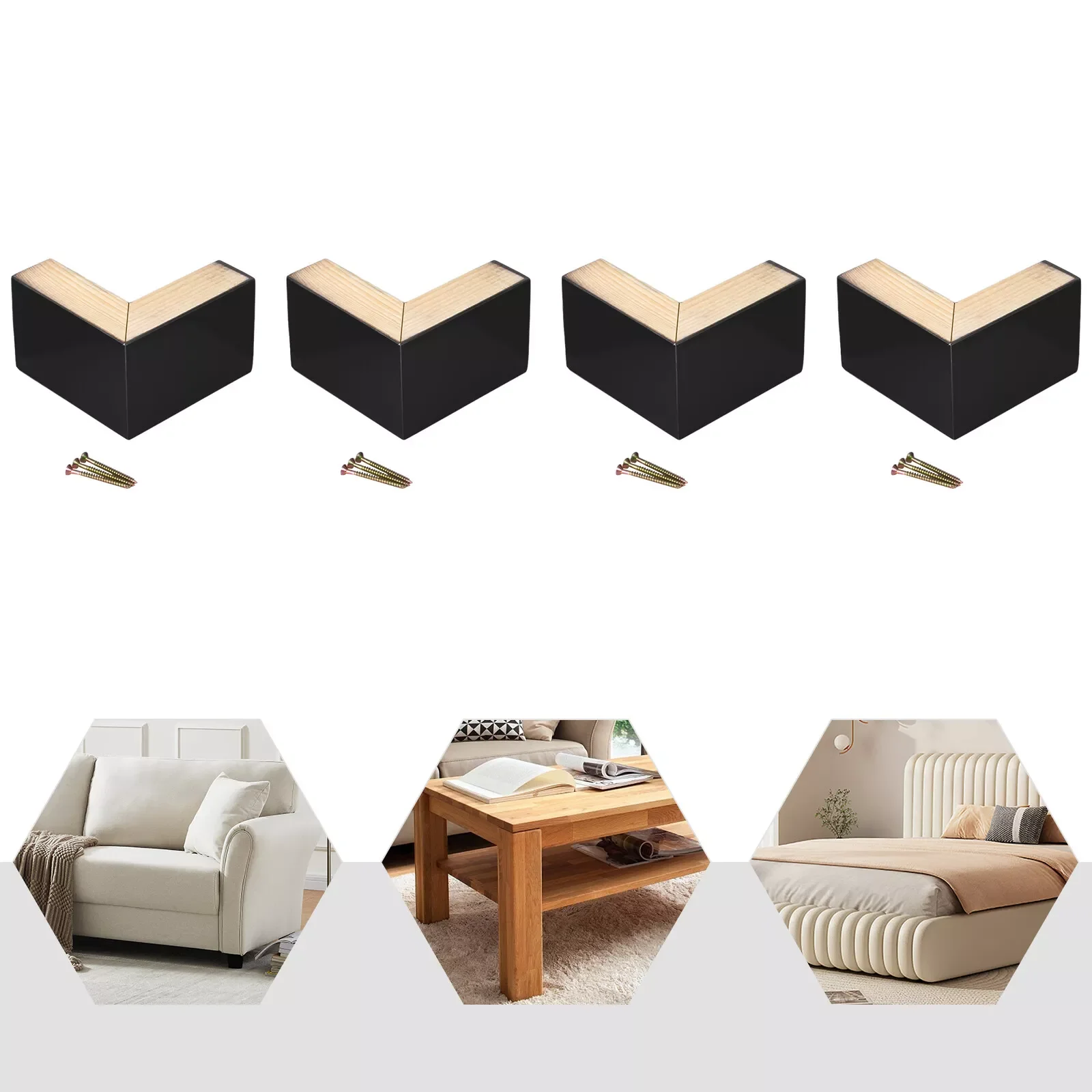 4 ชิ้น 2 "4" ขาเฟอร์นิเจอร์ไม้, ไม้รูปตัว L สําหรับเฟอร์นิเจอร์โต๊ะกาแฟฟุตเก้าอี้ขาป้องกัน