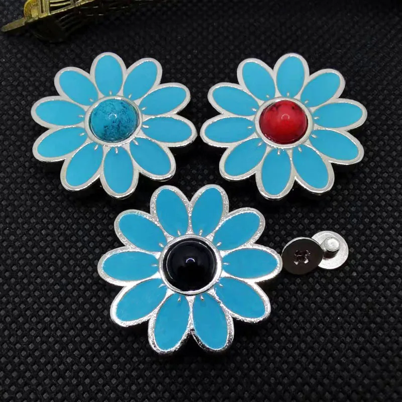 5pc 29mm Blue Sunflower Nail Rivet Stud Spots Fastener Conchos Rivetback For Leathercraft Belt Wallet Shoe Boot Apparel Decor