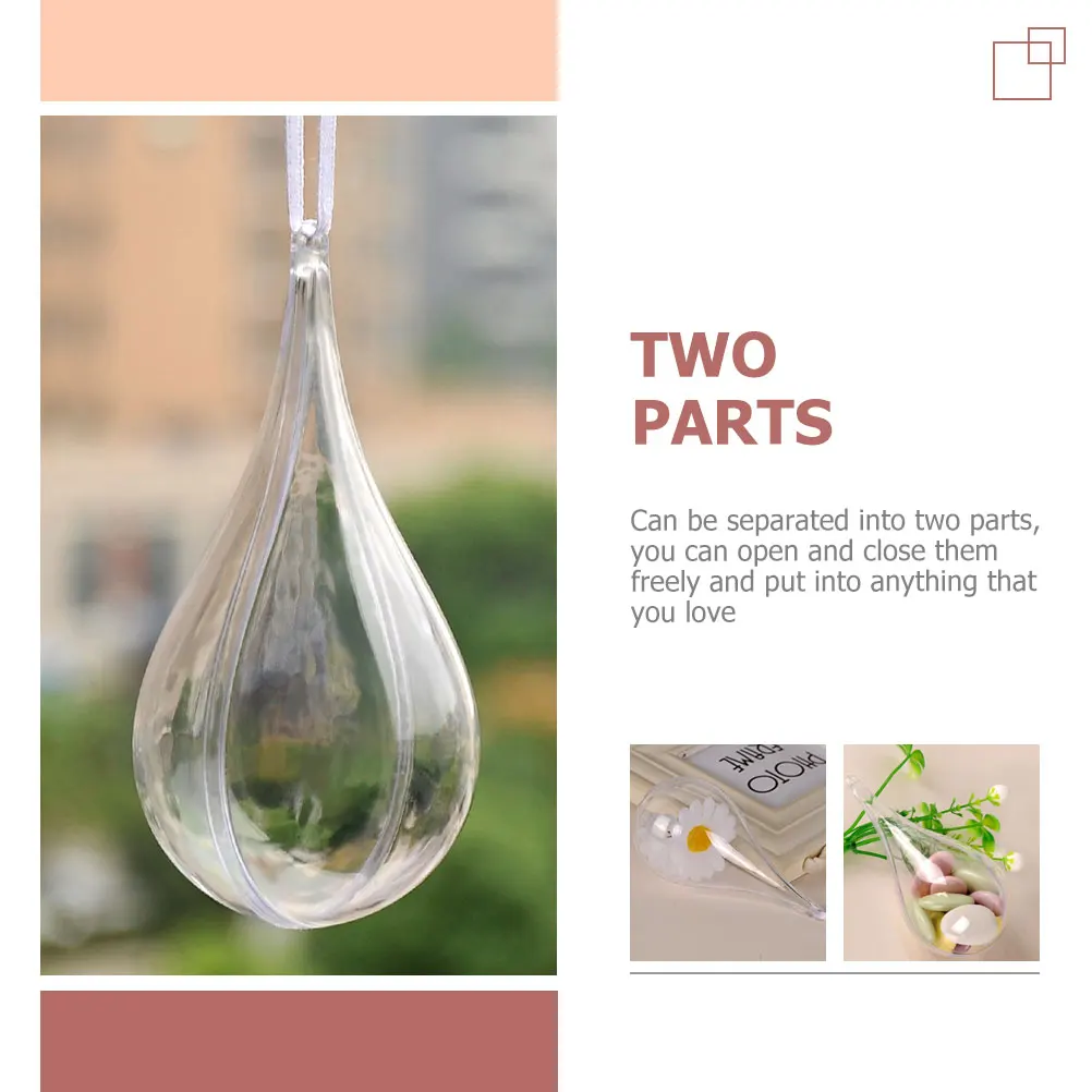 

6Pcs Clear Plastic Fillable Balls Transparent Drop-Shaped Hanging Adornment for Holiday Party Wedding Decoration Craft