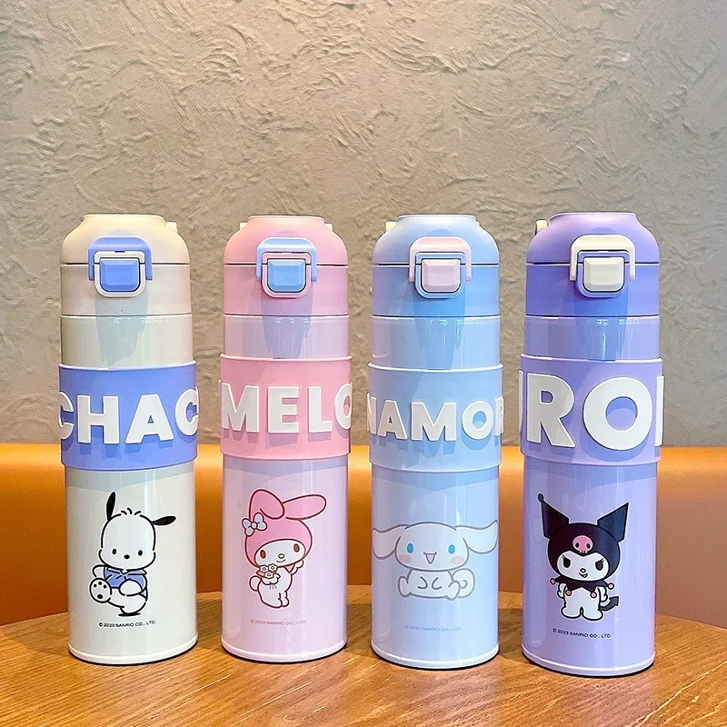 400/500ML Kawaii Sanrio Thermos Mug Cartoon Kuromi My Melody Cinnamoroll Pochacco Stainless Steel Portable Water Cup Girls Gifts