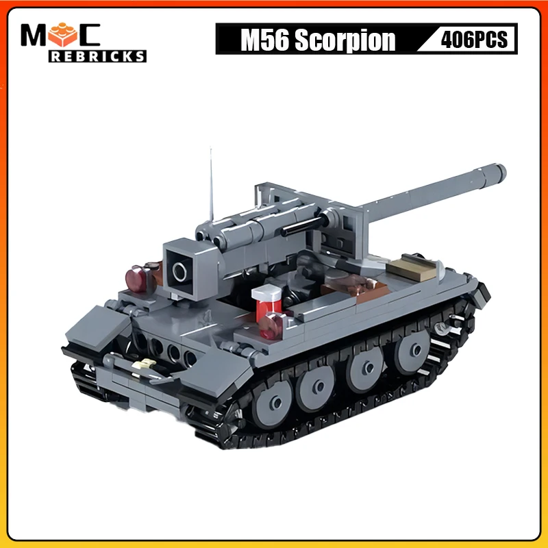 Airmobile Self-propelled Armor Vehicle M56 Tank Double Wide Track Panzer Building Blocks Assembly Model Kids Toys Bricks Gifts