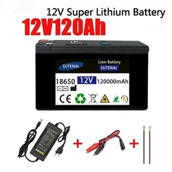 12V Battery 120Ah 18650 lithium battery pack Rechargeable battery for solar energy electric vehicle battery+12.6v3A charger