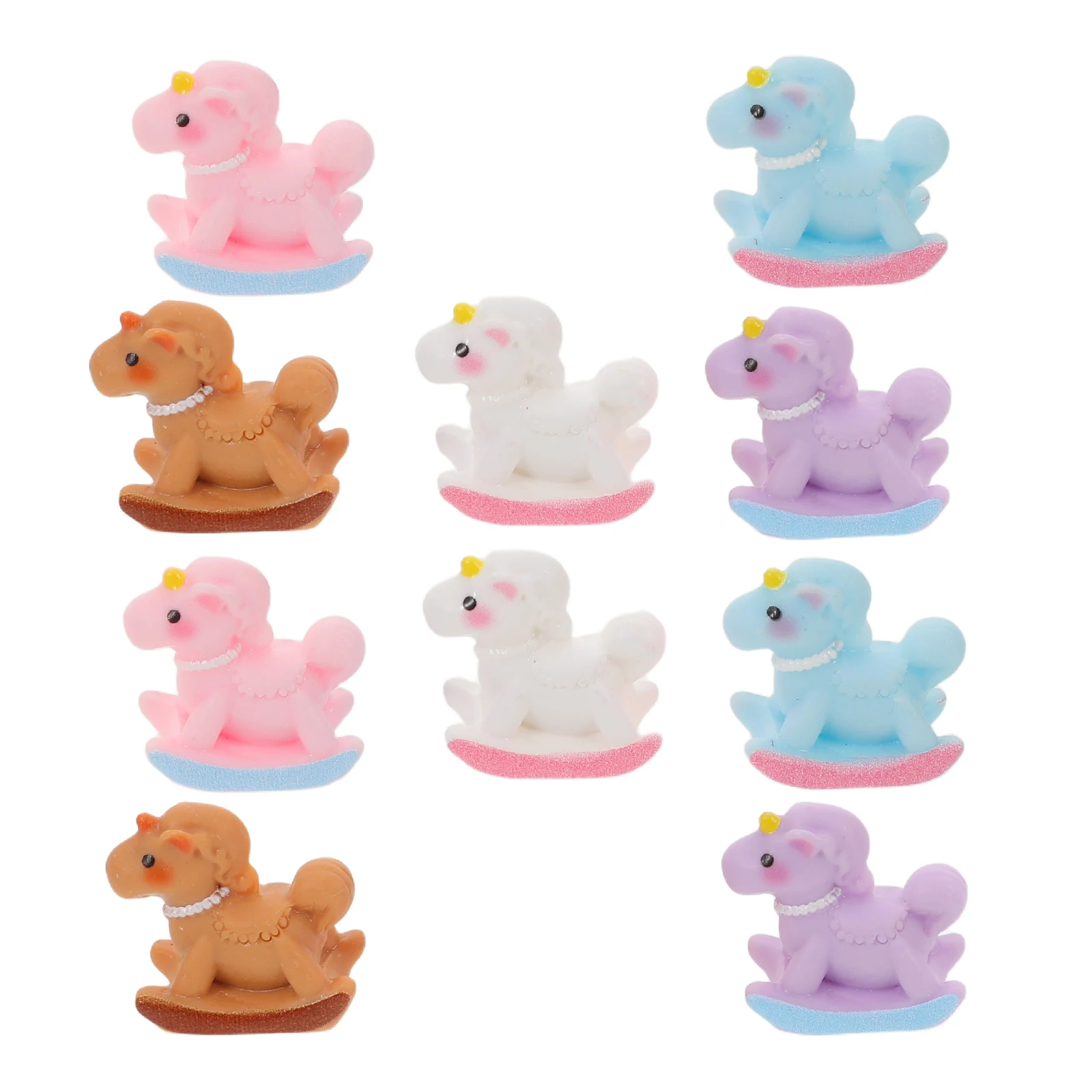 10 pçs macaron cor mini cavalo de balanço resina multicolorido ornamentos em miniatura para festa de aniversário decoração do bolo árvore de natal