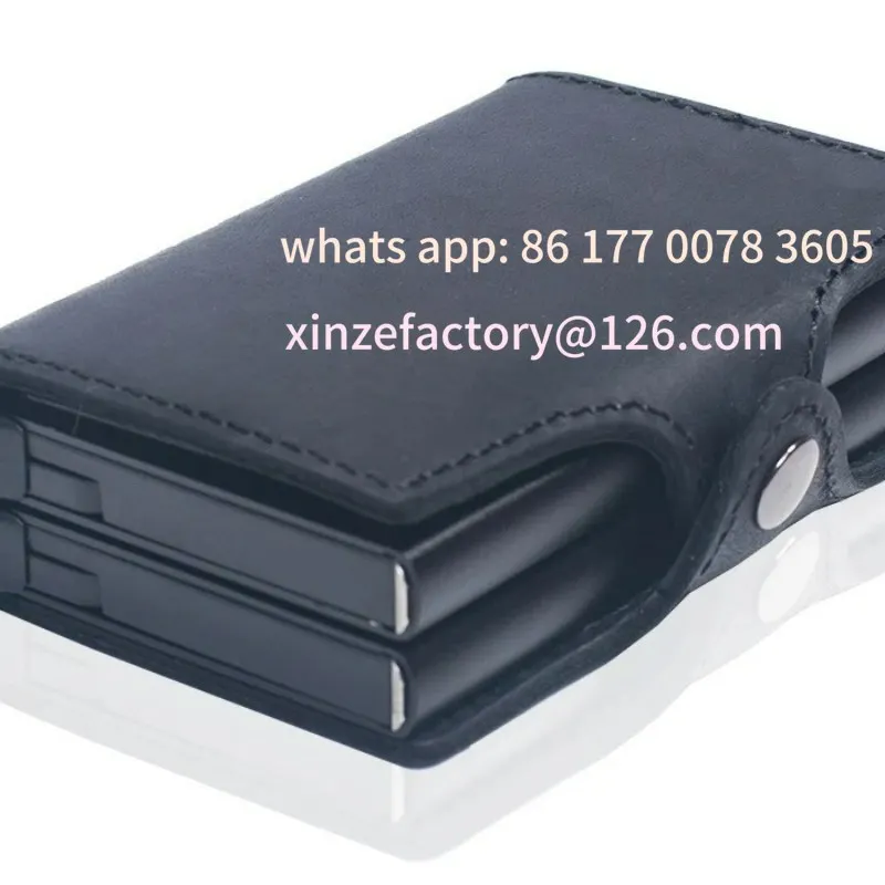 Customizable Leather Mini RFID Wallet Security Information Double Box Porte Carte Credit Card Holder Metal Purse