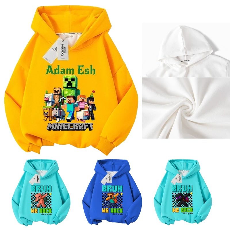 

Толстовка с капюшоном Minecraft для детей, толстовки, осень-зима, теплая спортивная одежда, модная толстовка большого размера с круглым вырезом и заниженными плечами