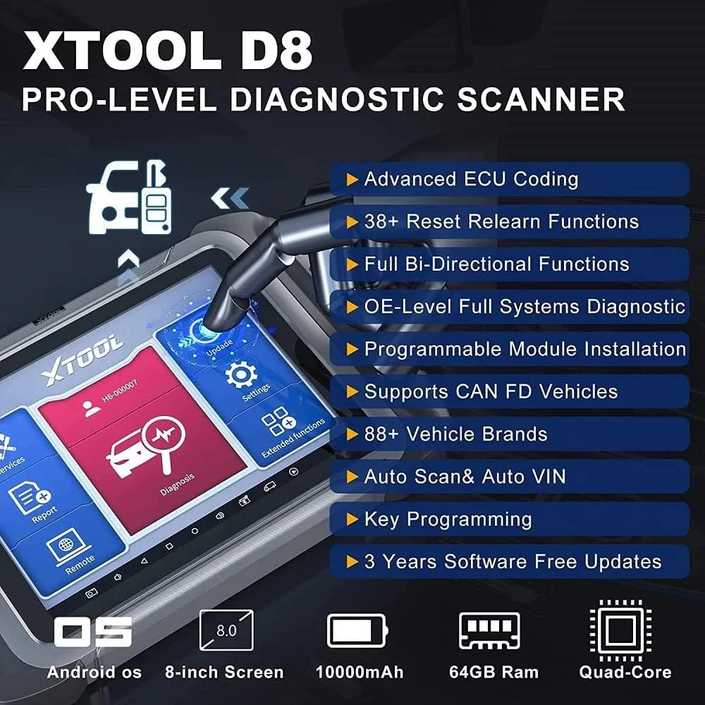 XTOOL D8 D8BT All System Diagnostic Tool Automotive OBD2 Scanner ECU Coding 38+ Reset Bidirectional Scan Tool Topology Map