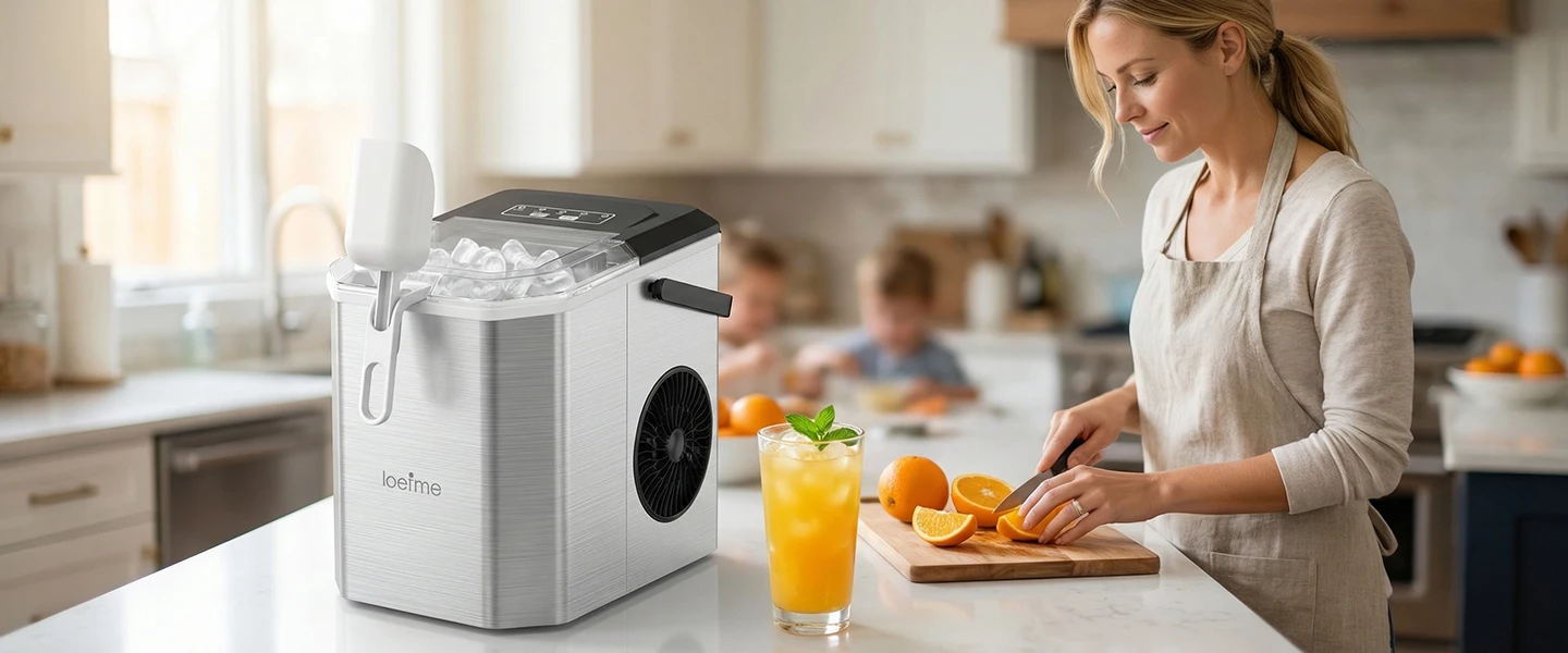 Loefme Desktop Vollautomatischer, kugelförmiger Eisbereiter, 12 kg/24 Stunden, schnelle Eisbereitung, geeignet für die automatische Reinigung von Eismaschinen zu Hause – Detail 3