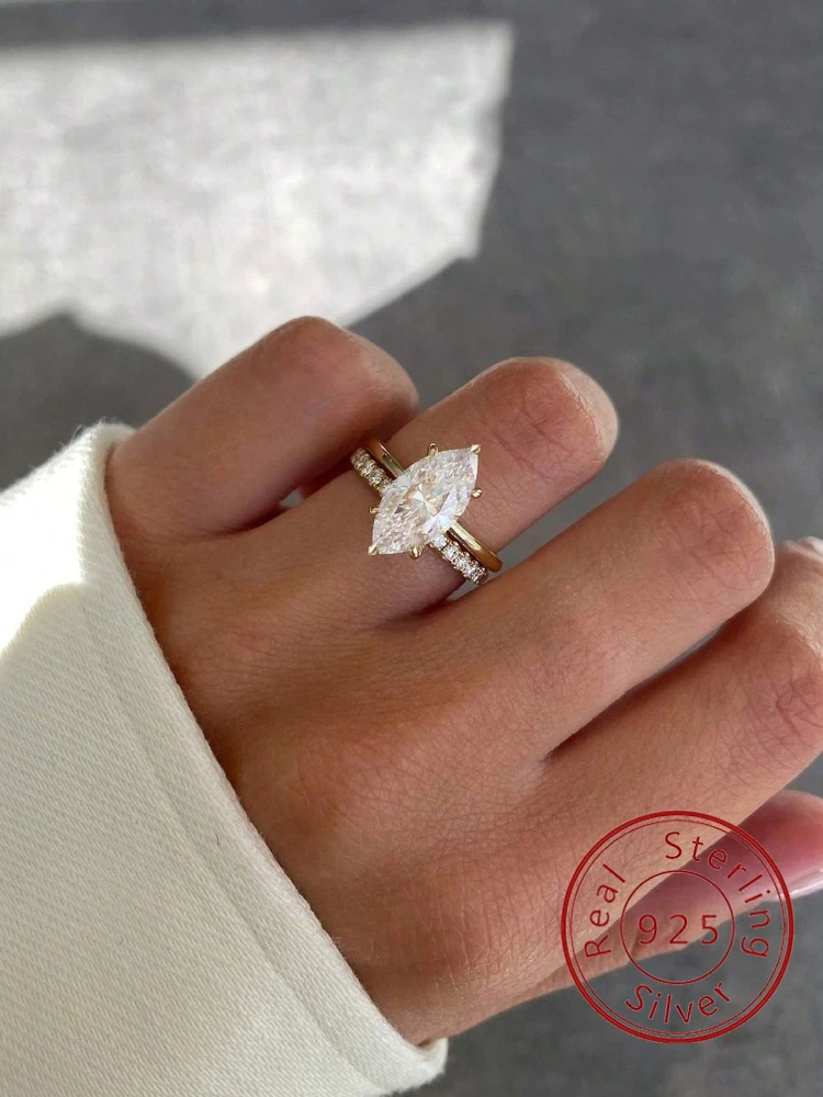 

925 Sterling Silver Gorgeous 2CT Marquise Zircon Fashion Ring For Women Anniversary Wedding Luxury High Quality Fine Jewelry