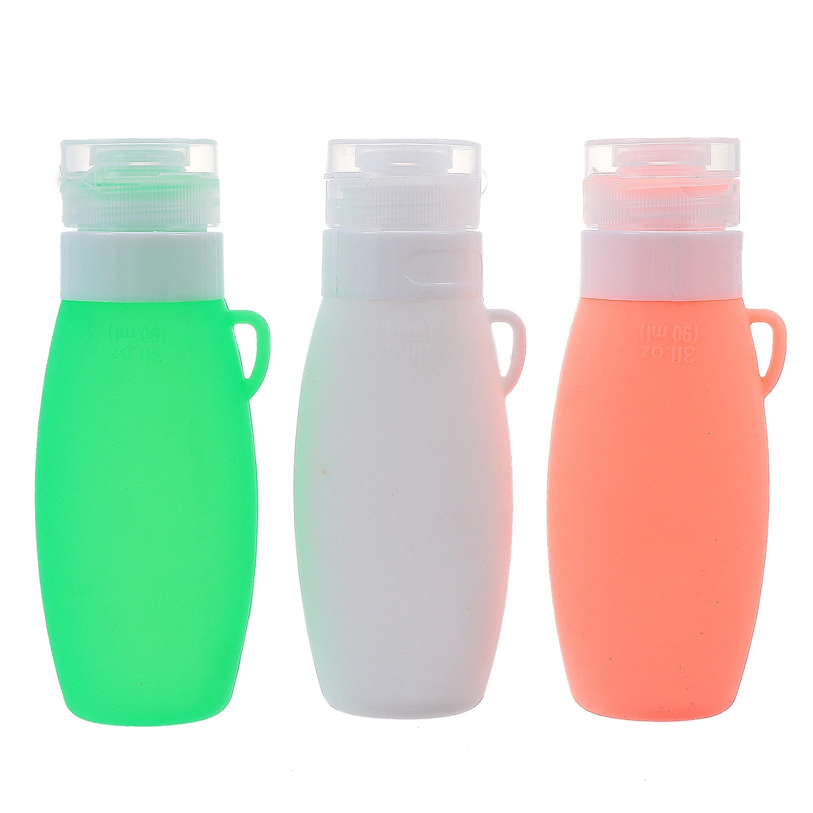 

3pcs 90ml Travel Lotion Container Set Silicone Empty Bottles Shampoo Holder White Orange Green Portable