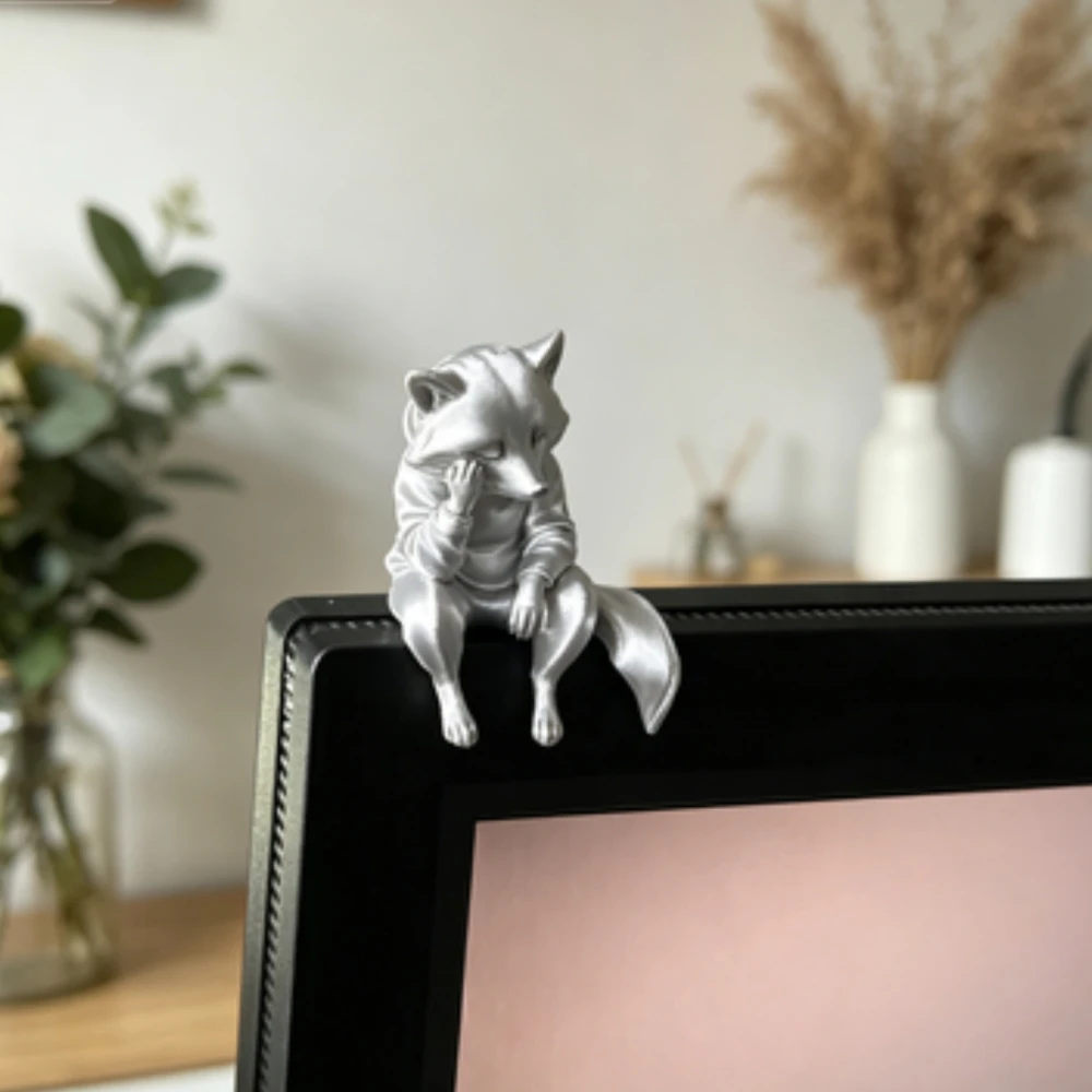 Miniature Thinking Raccoon Figurines Cute Animal Statue Edge Sitter Ornaments for Home Office Desk Monitor and Shelf Decor Gifts