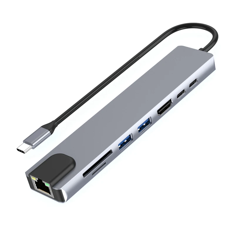 USB 3.0 Type C HUB  With Ethernet, 4K HD, USB 3.0, SD Card Reader, 87W PD Charging High-Speed Data Transfer For Windows、Macos