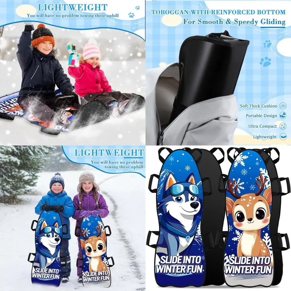 

45 Foldable Snow Sled for Kids & Adults with Reinforced Bottom and Ergonomic Handle, Suitable for 2 Kids or 1 Adult