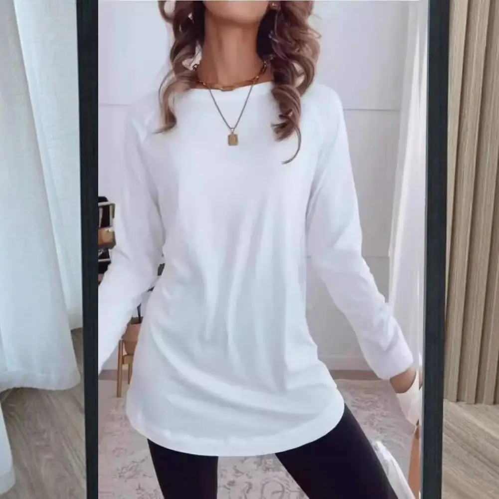 

Women Shirt Loose Fit Round Neck Long Sleeve Women's Pullover Tops Solid Color Streetwear Fashion for Mid-length Tee Shirts