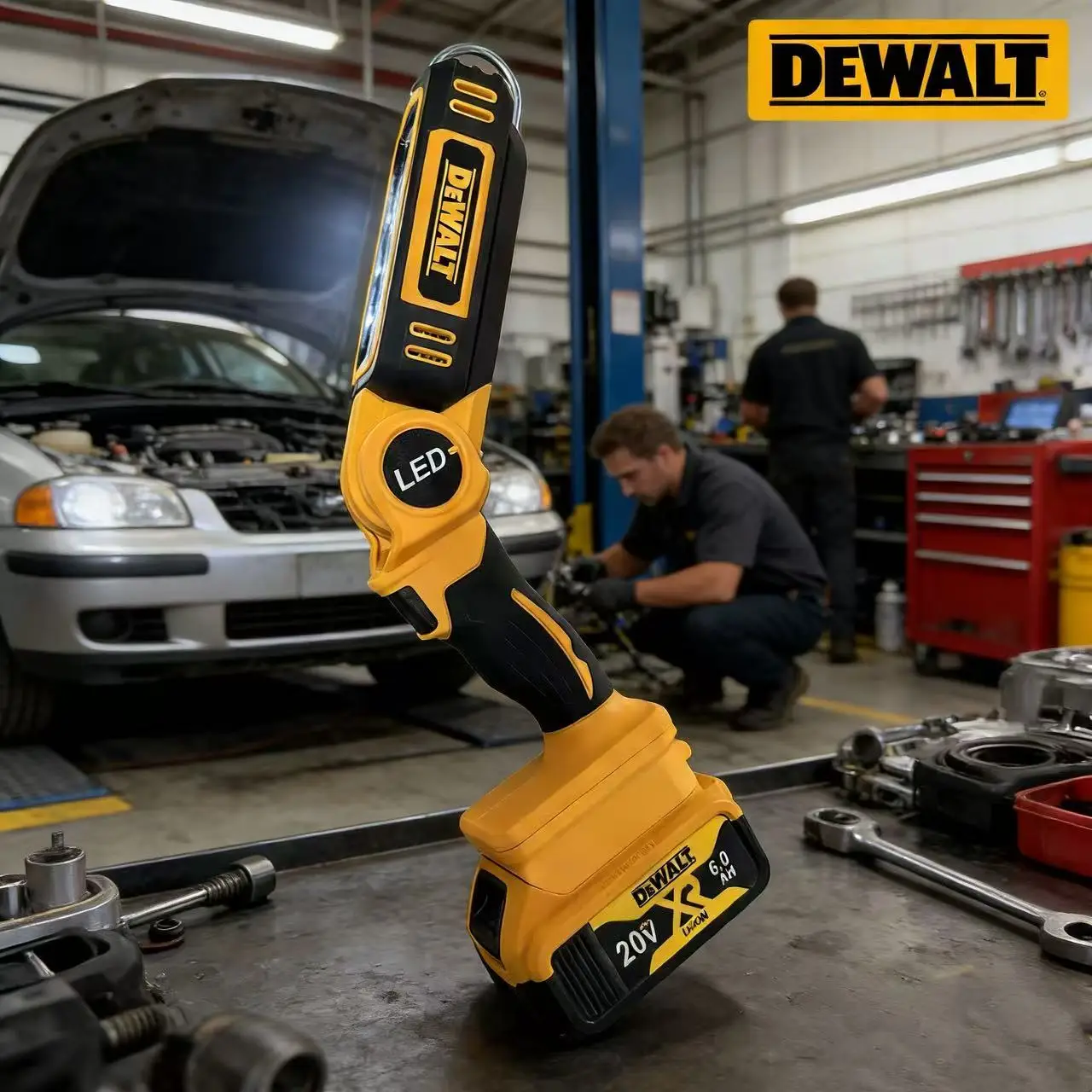 

Для аккумуляторов Dewalt 18V 20V DCB201 DCB203: портативный кемпинговый прожектор 1200 лм, светодиодный рабочий фонарь с крюком, складной фонарик