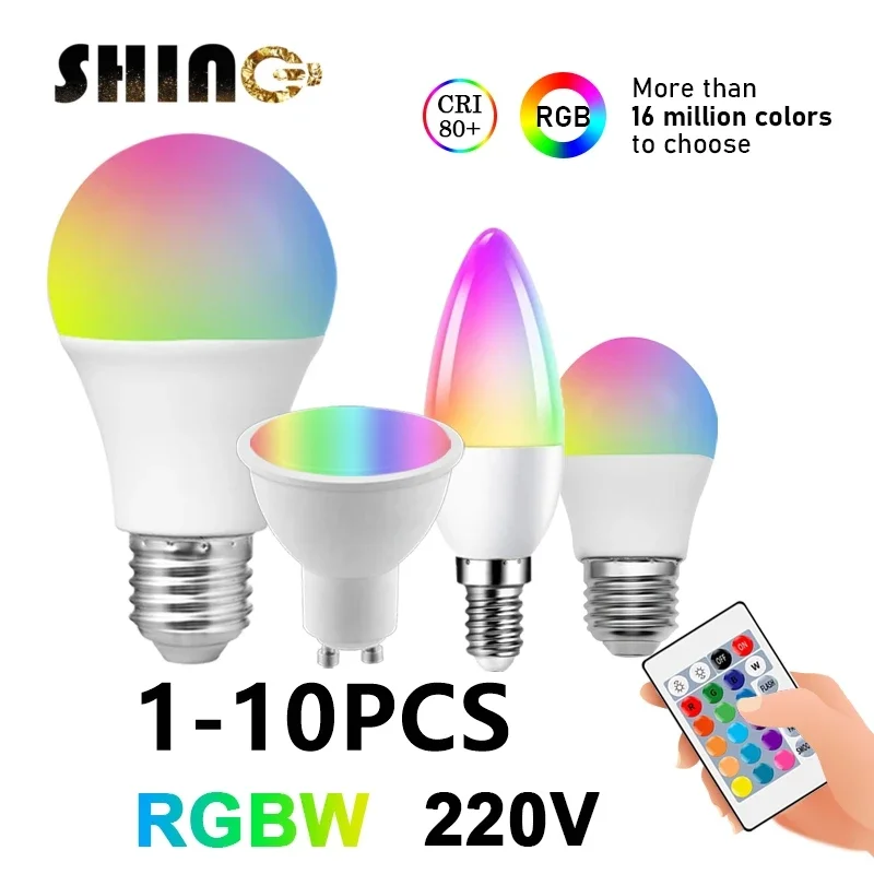 1-10PCS LED Intelligent RGBW bulb GU10 A60 G45 C37 24 key infrared remote control AC220V 6W 10W color plus white light dimming