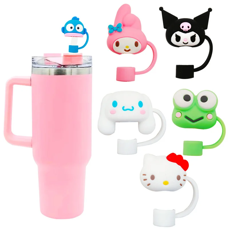 Sanrio Straw Cover Cap Hello Kitty Cinnamoroll Cute Cartoon Silicone Straw Plug Kuromi Melody Straw Accessories Theme Party Prop