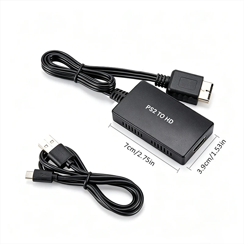 PS2 to HDMI-Compatible 1080P Full HD Converter Adapter, 3.5mm Audio Output, Plug&Play for PS2 Retro Console