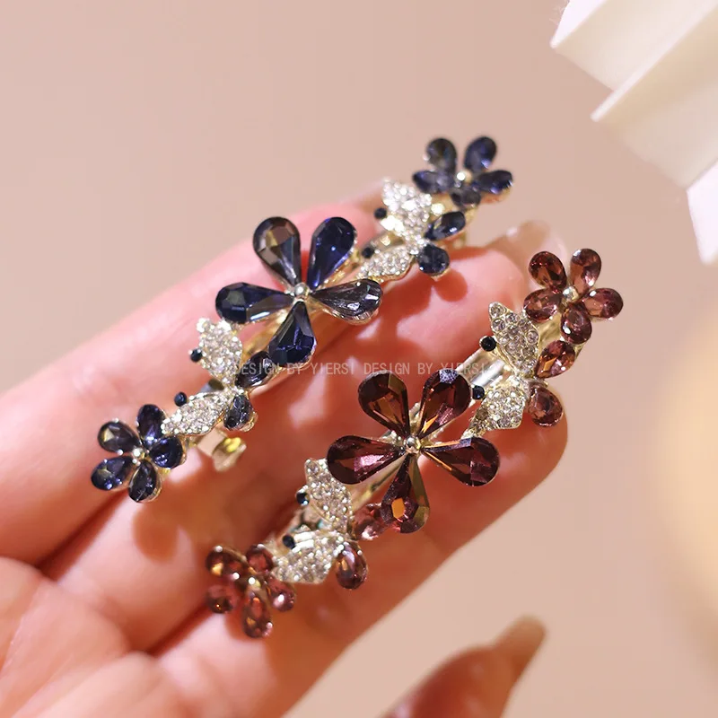 

Elegant Rhinestone Hairpins Wedding Barrettes 6.5cm Wine Red Blue Gray Butterfly Design for Women Mother's Day Gift