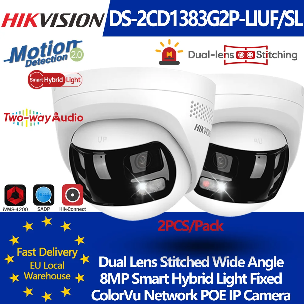 Hikvision DS-2CD1383G2P-LIUF/SL 8MP 4K Dual Lens mit 180°-Abdeckung °   Weitwinkel Smart Hybrid Light POE Netzwerkkamera MD 2.0 Audio