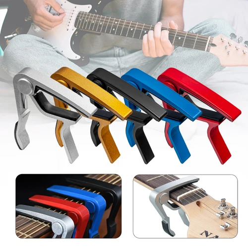 Imagen 2 del producto Capo de guitarra nueva, abrazadera de cambio rápido plateada, llave acústica clásica para ajuste de tono para guitarra acústica eléctrica, capó de ukelele