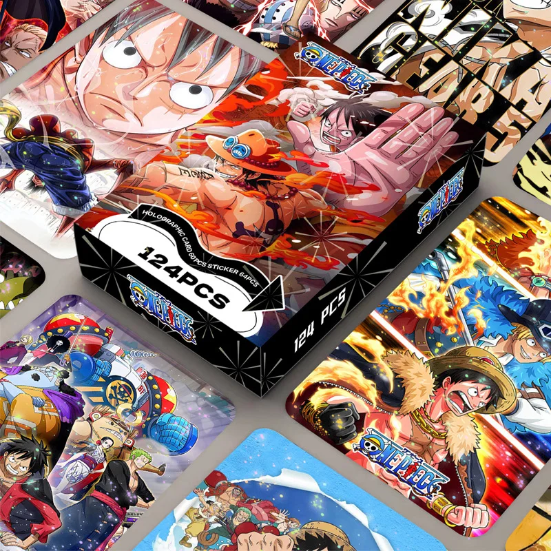 124 unids/caja de tarjetas Lomo de una pieza, sesión fotográfica de Luffy, impresión de Zoro Nami de doble cara, colección de fotos, postales, juguetes, regalos