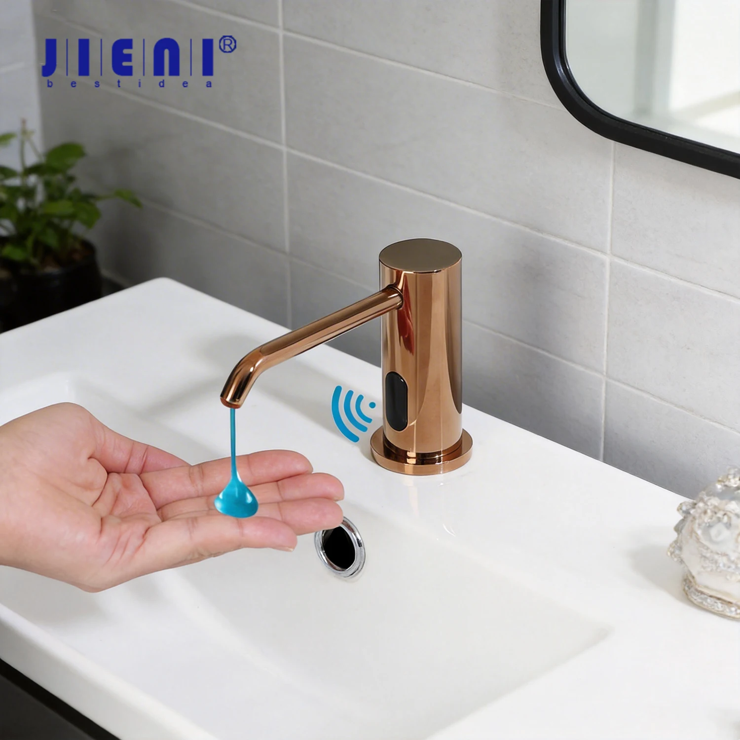 

JIENI Automatic Kitchen Soap Dispenser Commercial Liquid Soap Hand Sanitizer Lotion Dispensers Brass Head ABS 500 ml Bottle