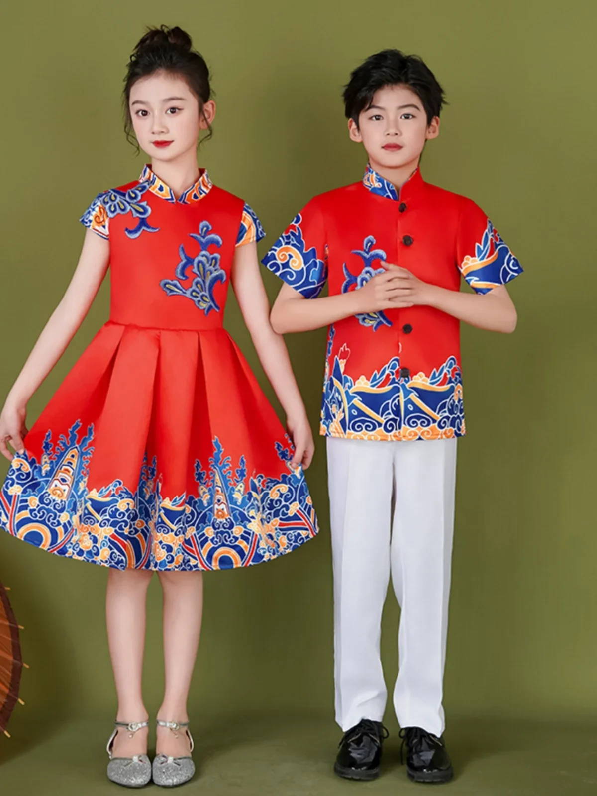 

Children's chorus costume Primary school poetry recitation competition Kindergarten boys and girls Chinese style host dress