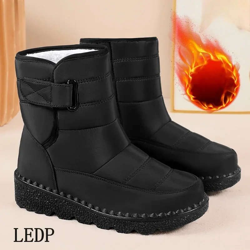 

LEDP Snow Boots Women Winter Warm 2024 Winter New Round Head High Top Mid-calf Boots Thick Soled Waterproof Plush