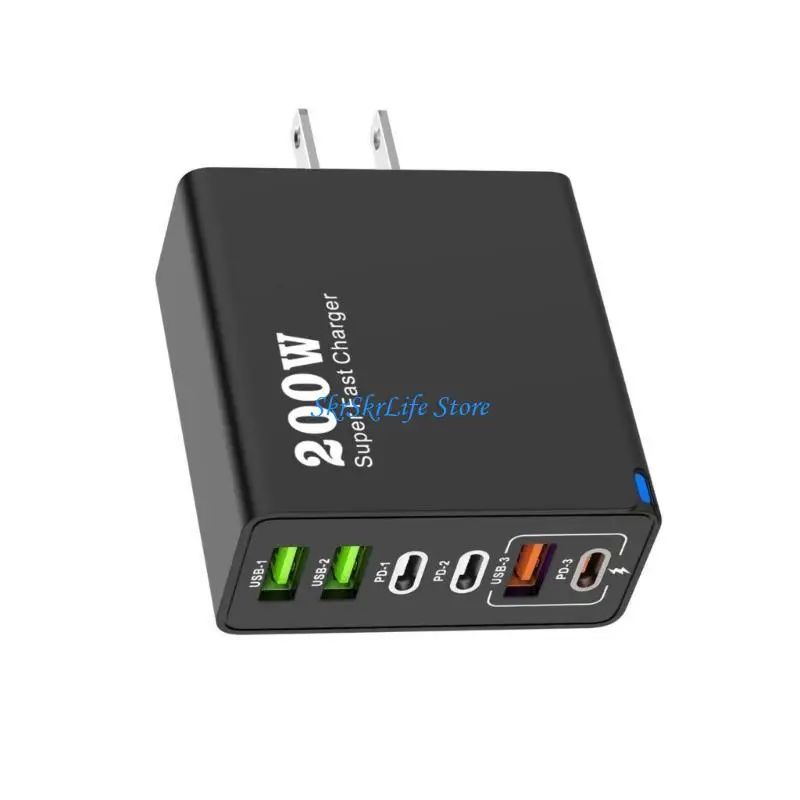 

E65E 200W Fast 6 Port Adapter for Simultaneous Charging Of Multiple Devices