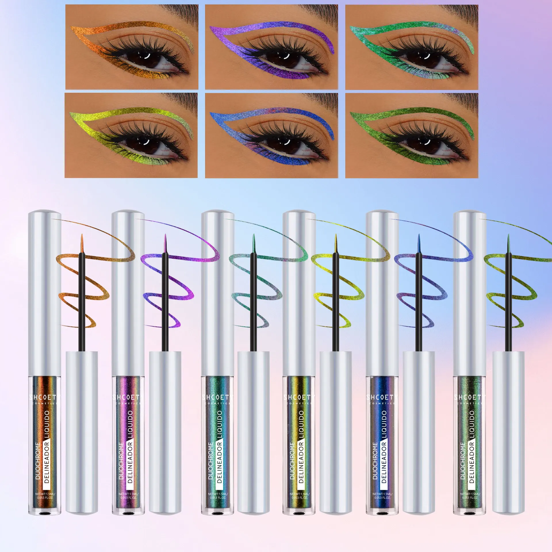 6 Farben flüssiger Eyeliner-Stift, glänzender Chamäleon-Lidschatten, metallisch liegender Seidenraupe, stilvolles Augen-Make-up für Party, Festival, 1,5 ml