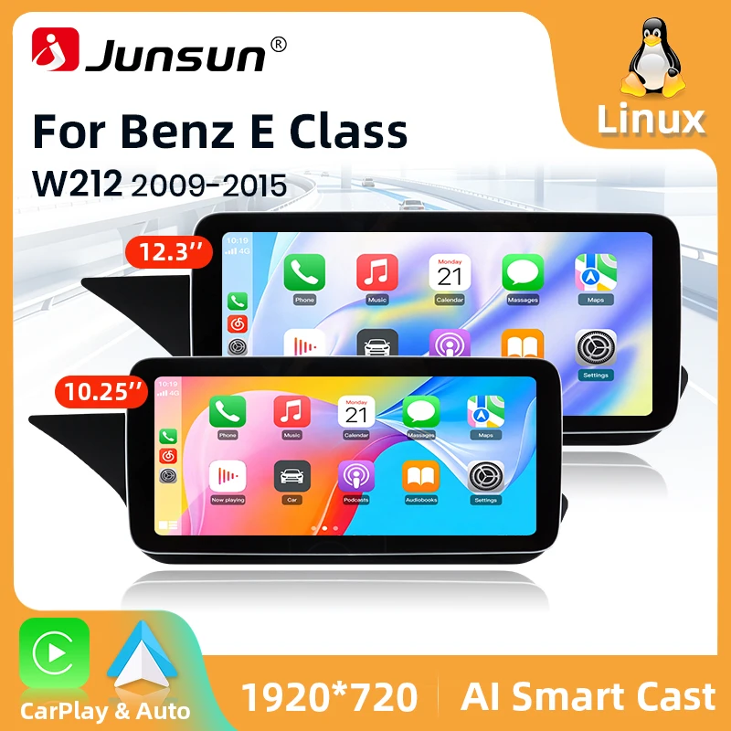 Junsun 12,3'' 10,25'' Linux-System Kabelloses Apple CarPlay Android Auto Autoradio für Mercedes Benz E-Klasse W212 2009-2016 Multimedia-Player 1920*720 Touchscreen GPS-Navigation
