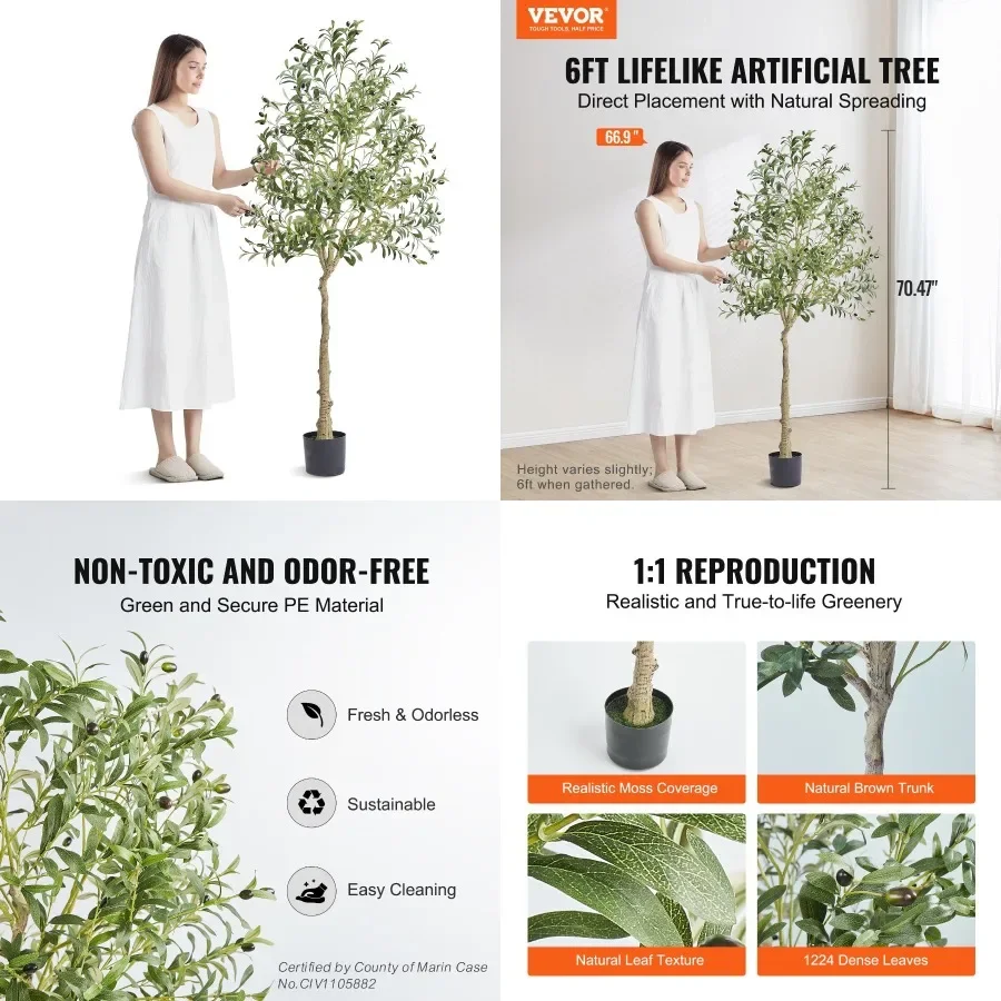 

Artificial Olive Tree 6 FT Tall Faux Plant Secure PE Material and AntiTip Tilt Protection LowMaintenan Plant Lifelike Fake Po