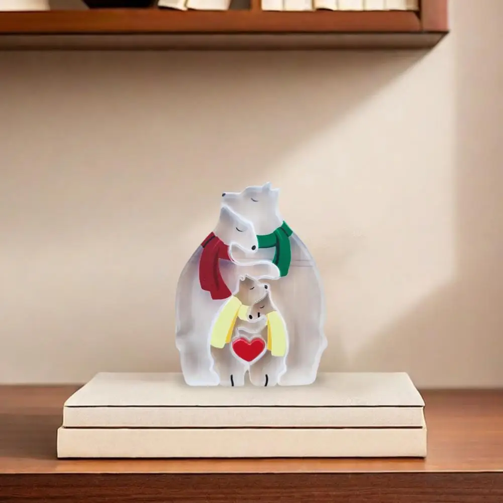 Acrylic Bear Family Puzzle Ornament Love Heart Hugging Mother Father Baby Bear Jigsaw Home Office Bookshelf Desktop Decoration