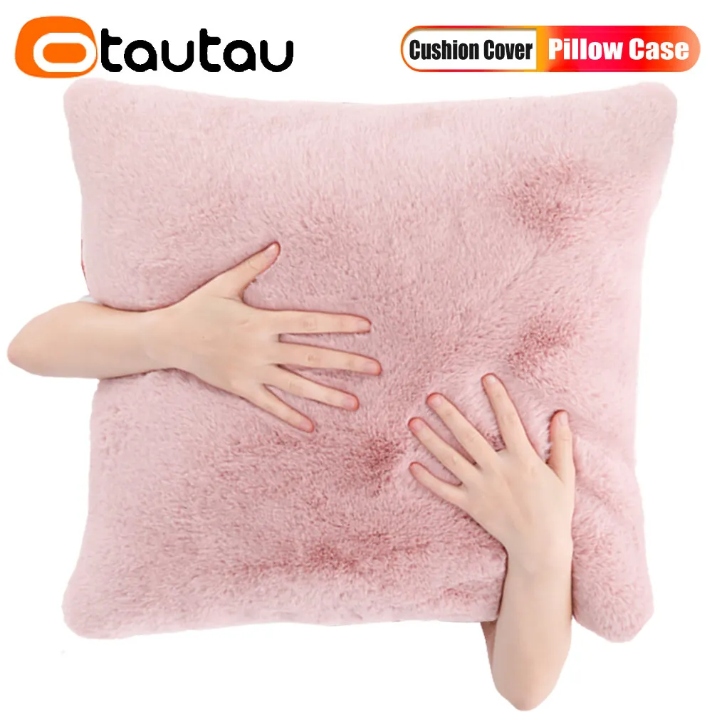 OTAUTAU Top Soft Fuffy Faux Bunny Fur Throw Pillow Case Sofa Couch Cushion Pillows Cover No Filler Baby Pet Bed ZT2TM1T