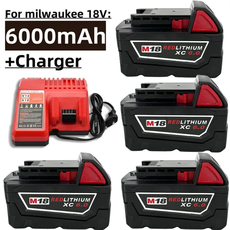 

For Milwaukee M18 9000mAh 18V Li-ion Replacement Battery M18B12 For Milwaukee 18V Tool 9.0Ah Rechargeable Battery 6A Charger