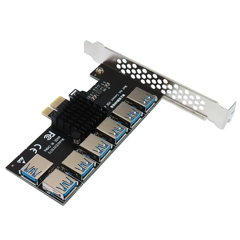 PCIE-multiplicador de Puerto PCIE de 1 a 7, adaptador PCI Express X16, elevador de tarjeta 1X a 16X para minería de vídeo BTC