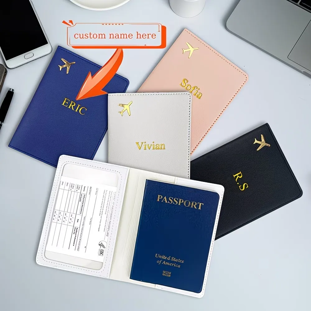 

Custom Personalized Initials Name Letters Passport Holder Cover, Wallet for Women Men, Faux Leather Card Holder Passport Case