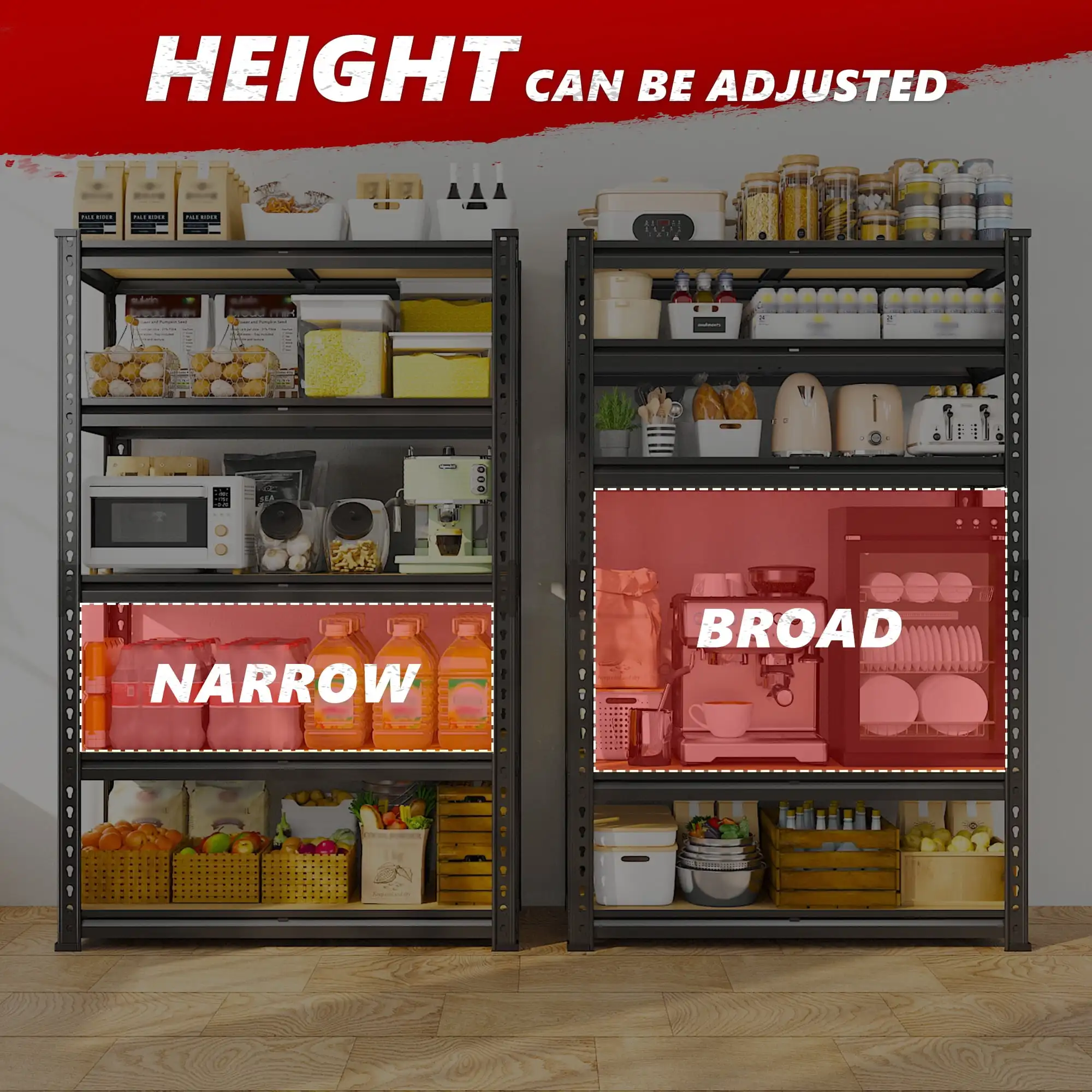 2020LBS Storage Shelves 5 Tier Garage Shelving Heavy Duty Adjustable Shelf Units for Warehouse Pantry Closet,35.5"Lx11.9"Wx 72"H image 4