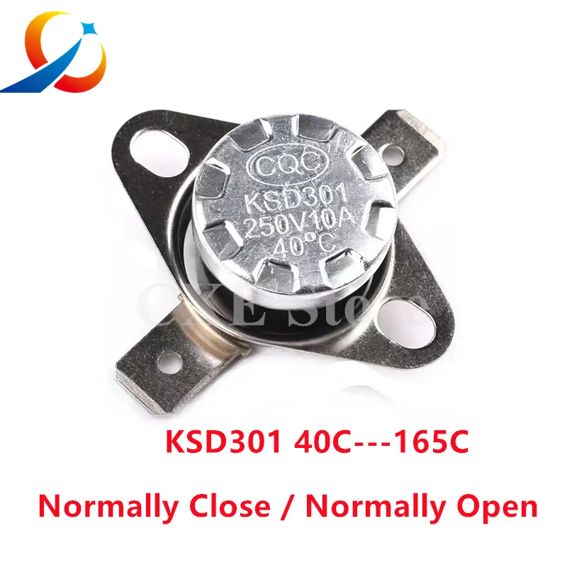 2pcs Bimetal thermostat KSD301 10A Temperature Switch Thermal Control 40~160C Degree Celsius Manual Reset Thermostat 40 65 90 95