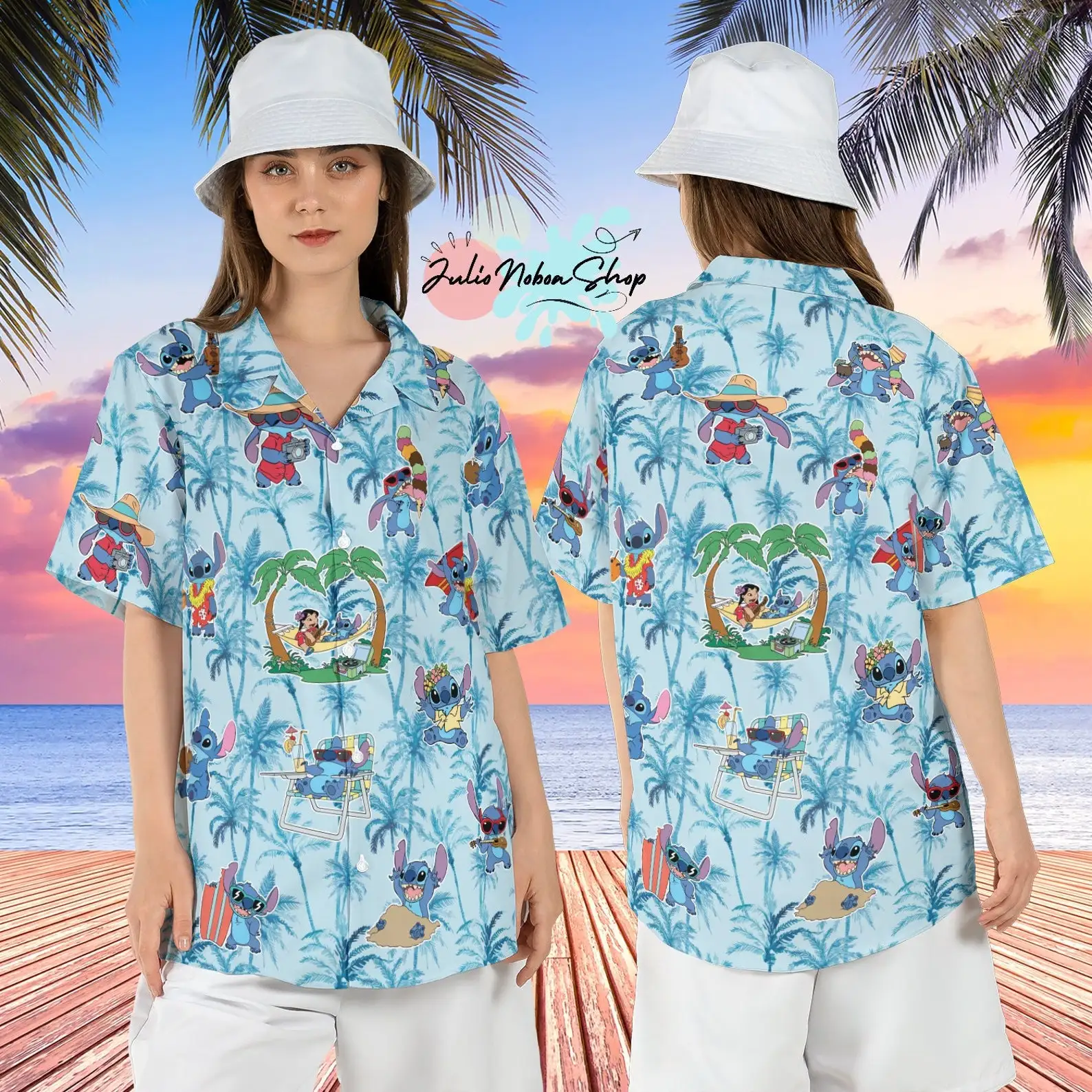 Stitch Hawaii Shirts Vacation Shirts Women's Disney Hawaiian Shirts Casual Button Down Short Sleeve Shirt Vintage T-Shirt Tops