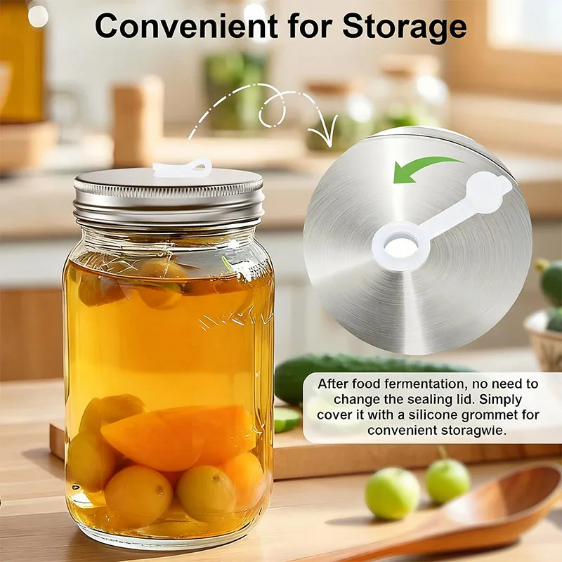 Fermentations-Set, Einmachgläser mit Weiter Öffnung, Sauerkraut-Set mit Glasgewicht, Edelstahldeckel, Luftschleusenventil, Silikondichtung