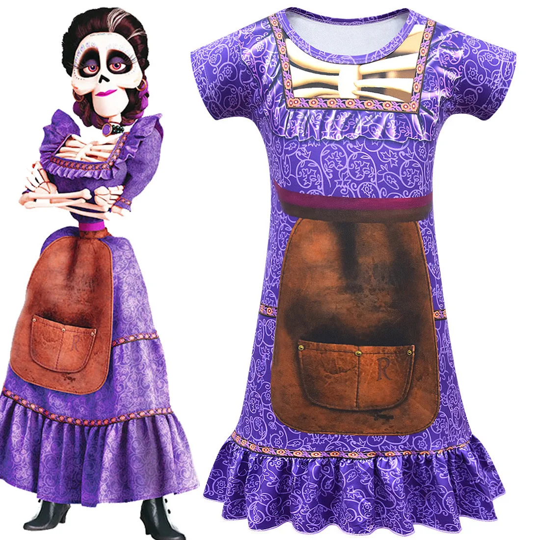 CoCo Mama Imelda Cosplay Costume Girls Skeleton Dresse Music Dreaming Around Halloween Party Fancy Dress For Kids Purple