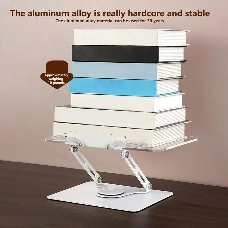 Desktop Book Stand with 360 Rotating Base Transparent Acrylic Panel Page Clips for Reading Book Holder Textbook Adjustable Stand