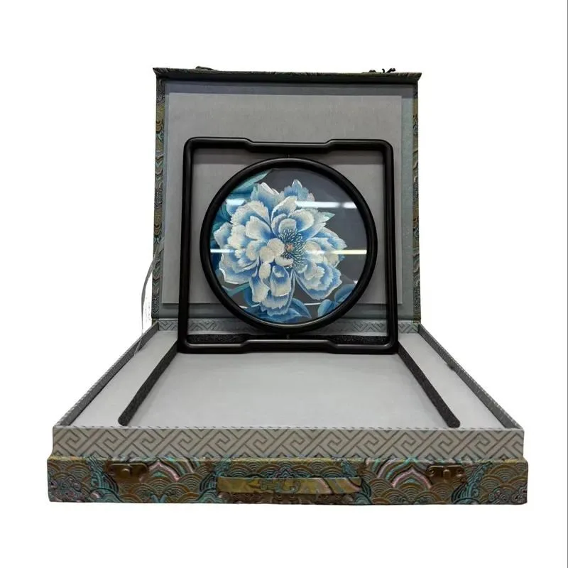 Luxury Handmade Traditional Silk Embroidery Plant Table Screen Art Deco Custom Logo Home Office Hotel Interior Decoration