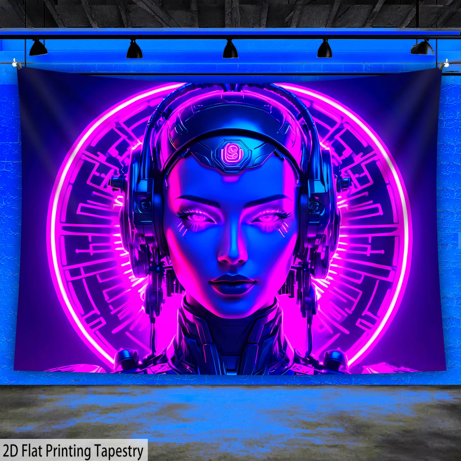 VIKAMA Cyberpunk-Style Tapestry Futuristic Robot Neon Decor for Gaming Living Room Backdrop Home Decor